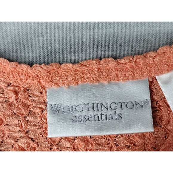 Worthington Essentials Women's Peach Textured Floral Short Sleeve Blouse Top Med - Picture 2 of 6